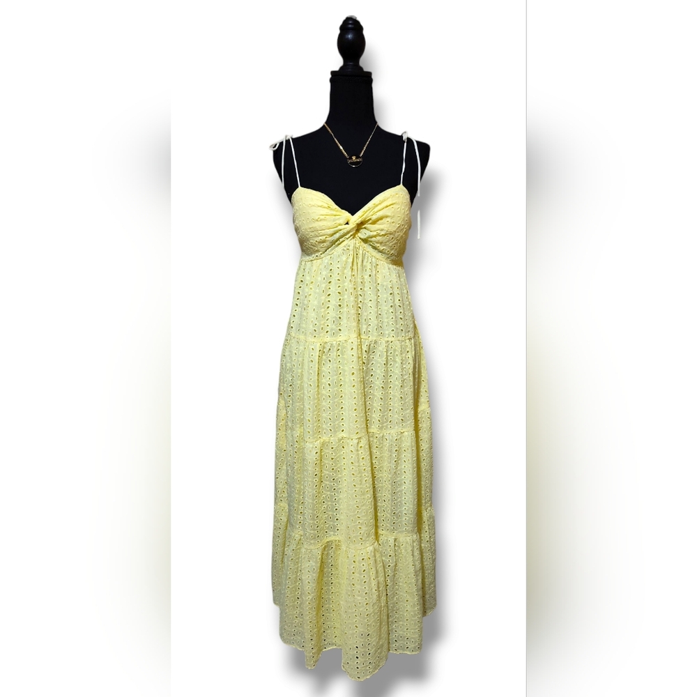 Elegant Yellow Eyelet Dress
